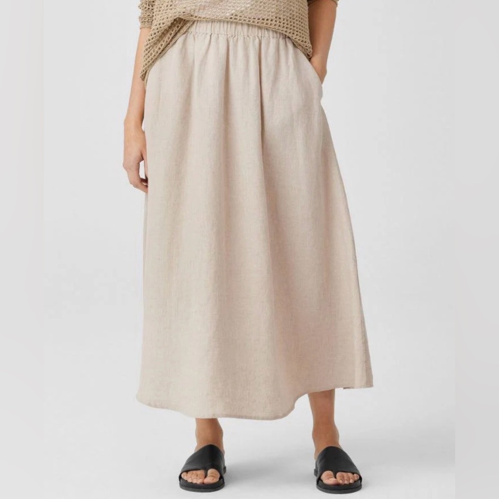 New Eileen Fisher 100% organic linen tan skirt w/ pockets retails $215 sold out